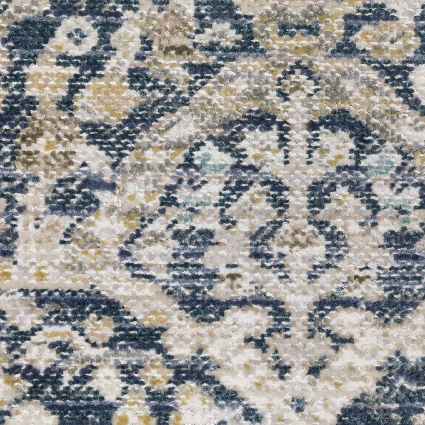 Cavett Distressed Blue/ Gold Floral Cut Pile Rug