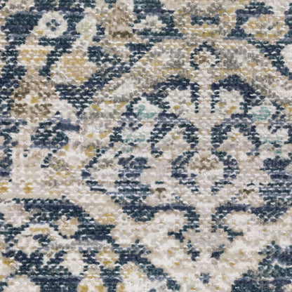Cavett Distressed Blue/ Gold Floral Cut Pile Rug