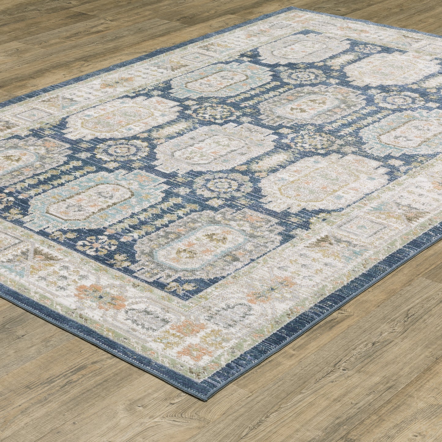 Cavett Medallion Blue/ Gold Distressed Cut Pile Rug