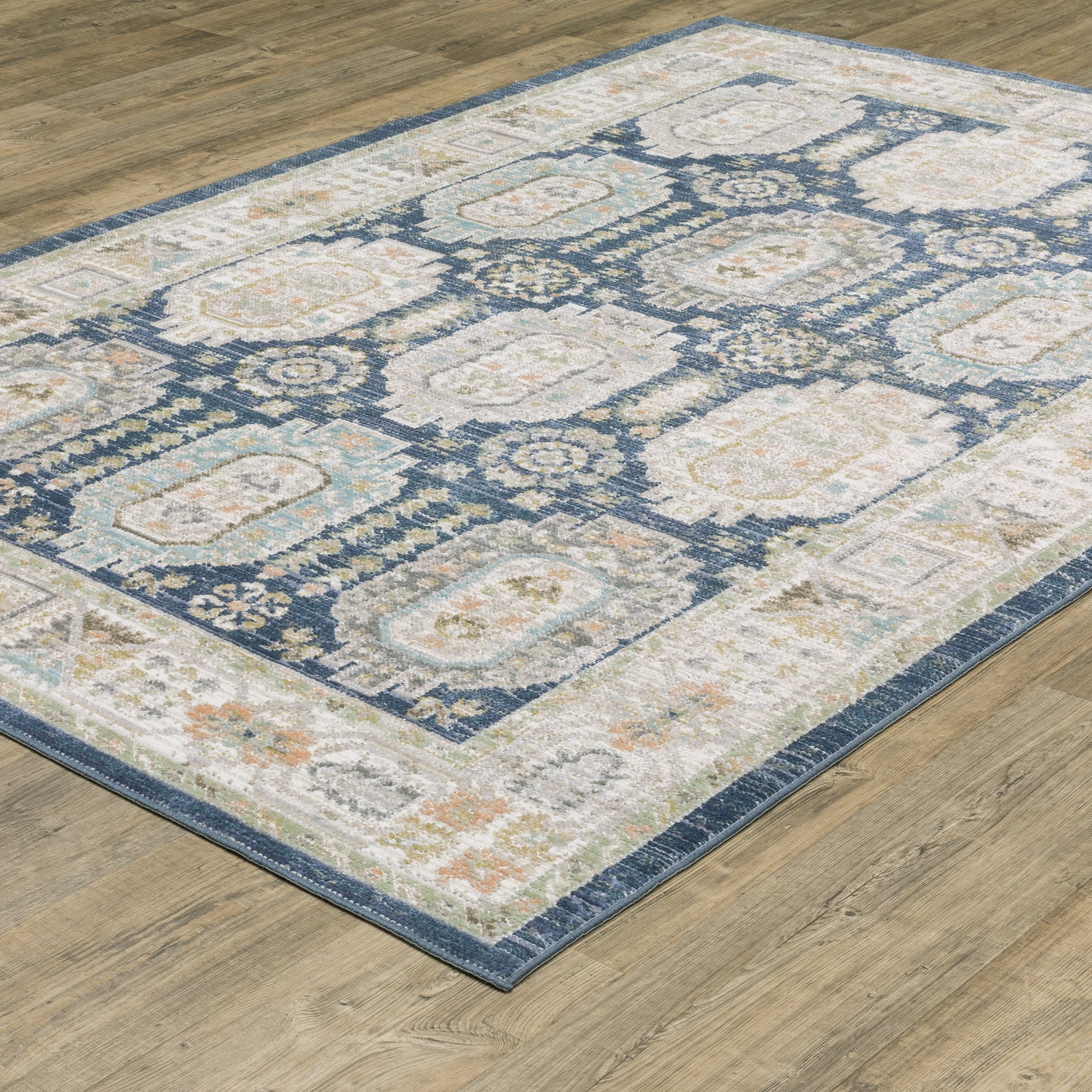 Cavett Medallion Blue/ Gold Distressed Cut Pile Rug