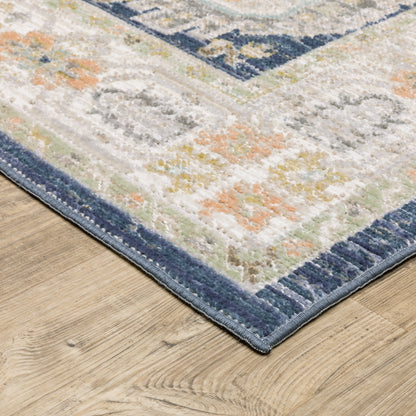 Cavett Medallion Blue/ Gold Distressed Cut Pile Rug