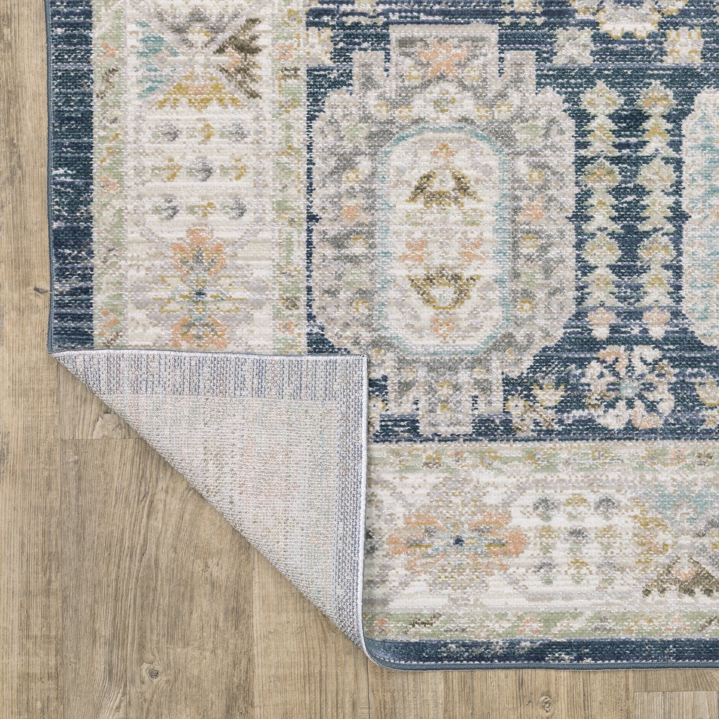 Cavett Medallion Blue/ Gold Distressed Cut Pile Rug
