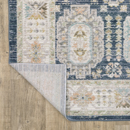 Cavett Medallion Blue/ Gold Distressed Cut Pile Rug