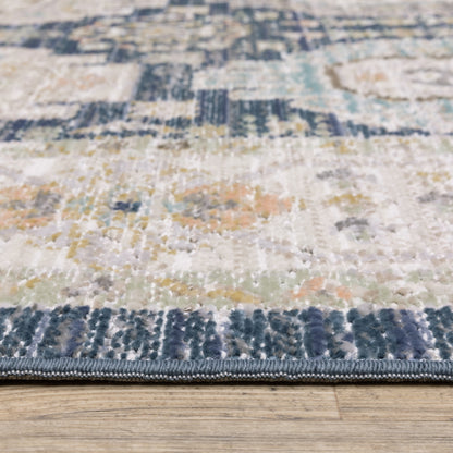 Cavett Medallion Blue/ Gold Distressed Cut Pile Rug