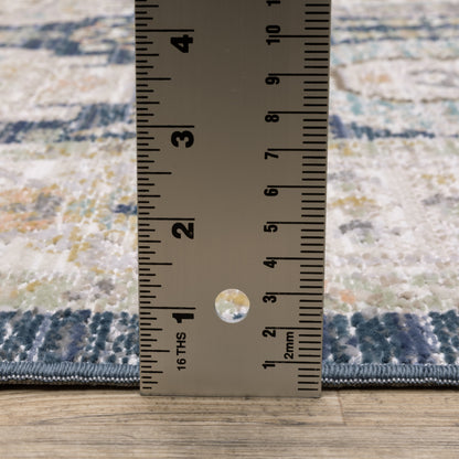 Cavett Medallion Blue/ Gold Distressed Cut Pile Rug