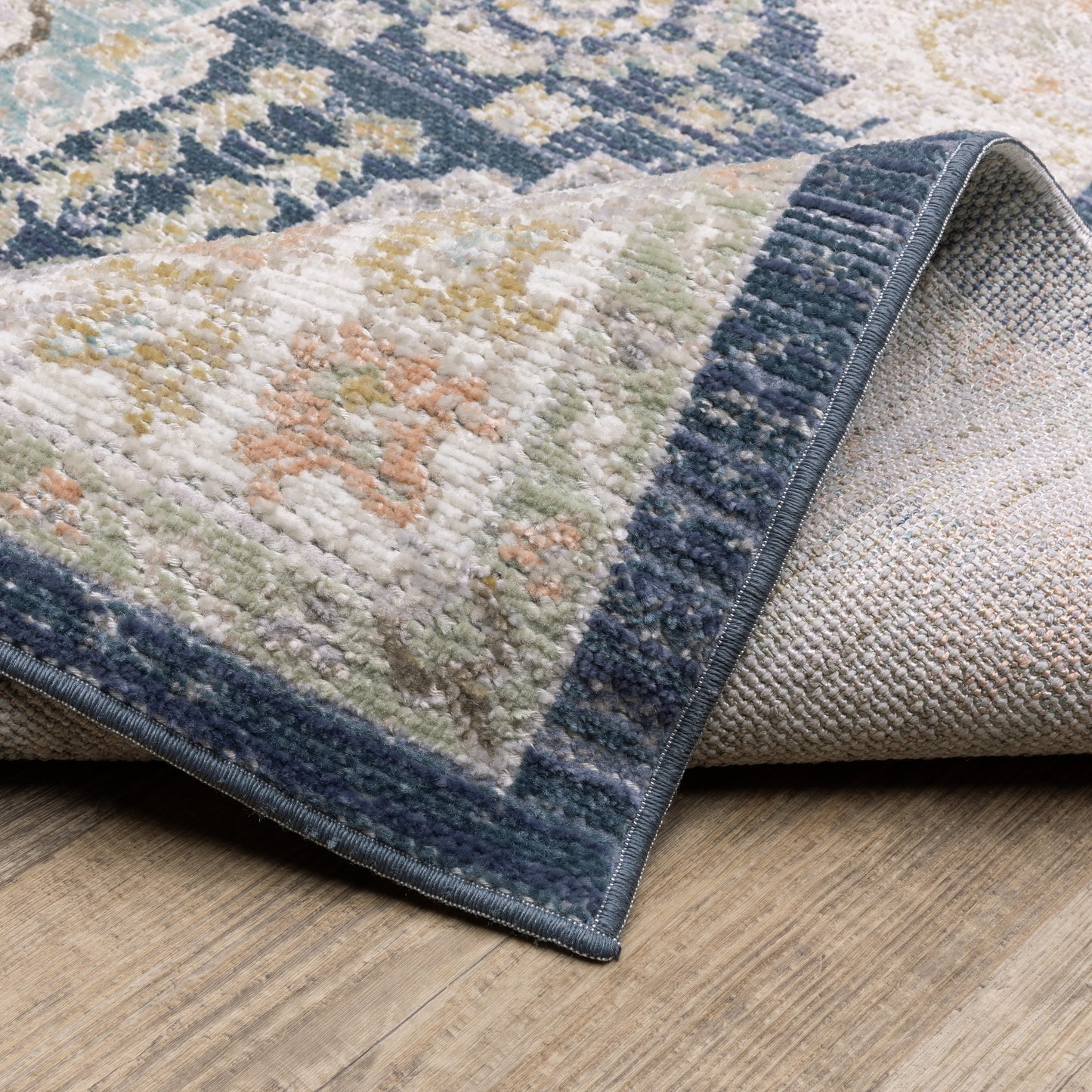 Cavett Medallion Blue/ Gold Distressed Cut Pile Rug