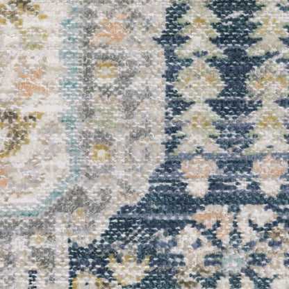 Cavett Medallion Blue/ Gold Distressed Cut Pile Rug