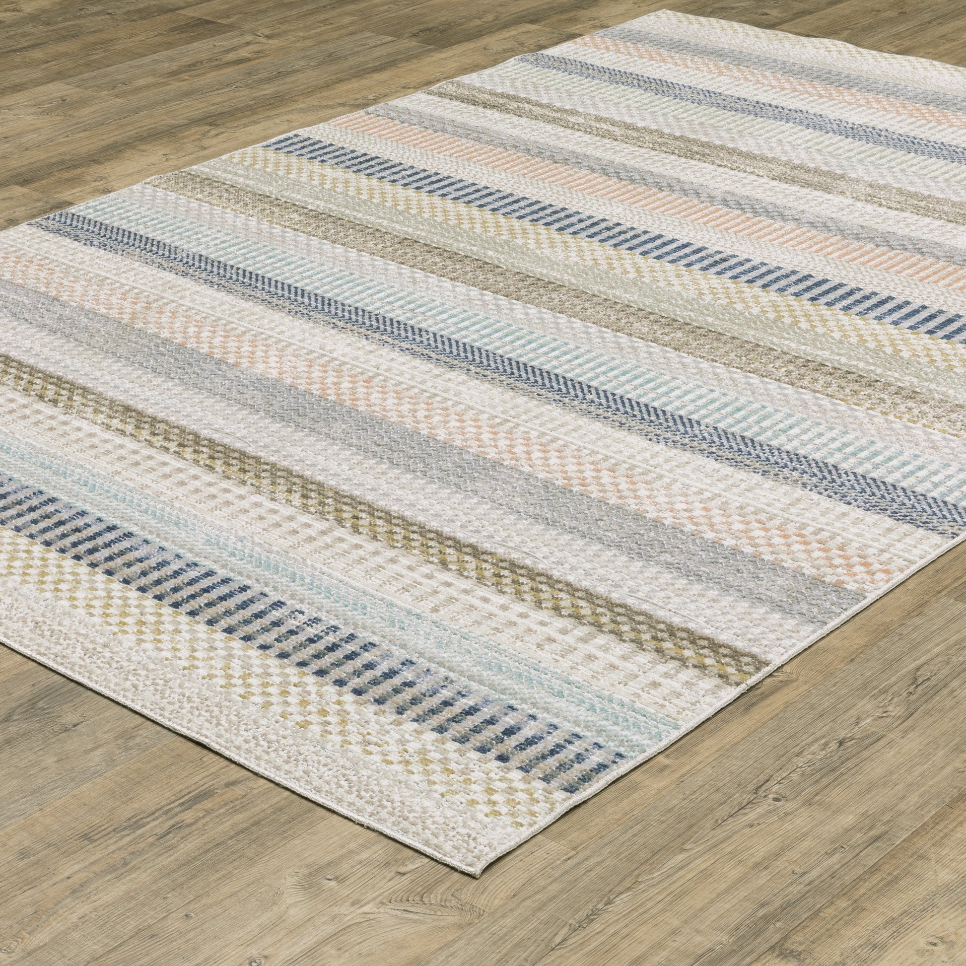 Cavett Stripe Ivory/ Multi Distressed Cut Pile Rug