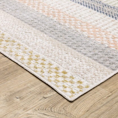 Cavett Stripe Ivory/ Multi Distressed Cut Pile Rug