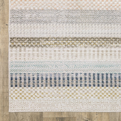Cavett Stripe Ivory/ Multi Distressed Cut Pile Rug