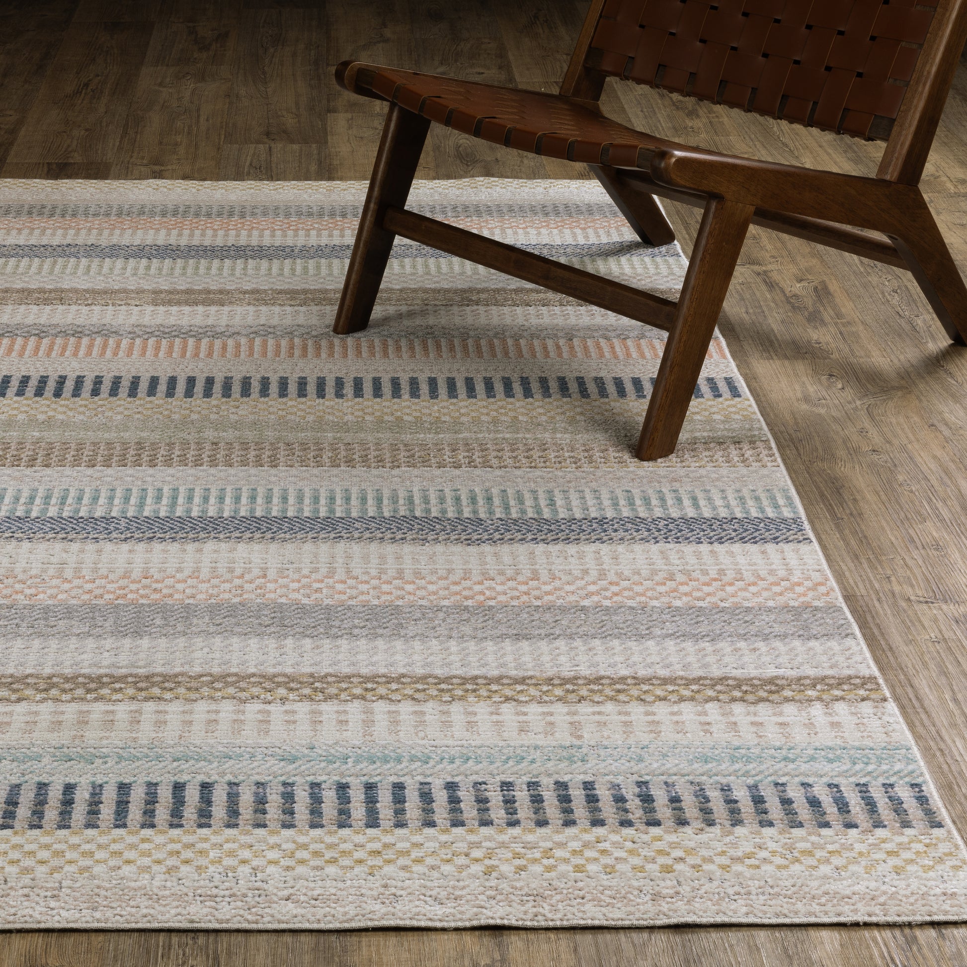 Cavett Stripe Ivory/ Multi Distressed Cut Pile Rug