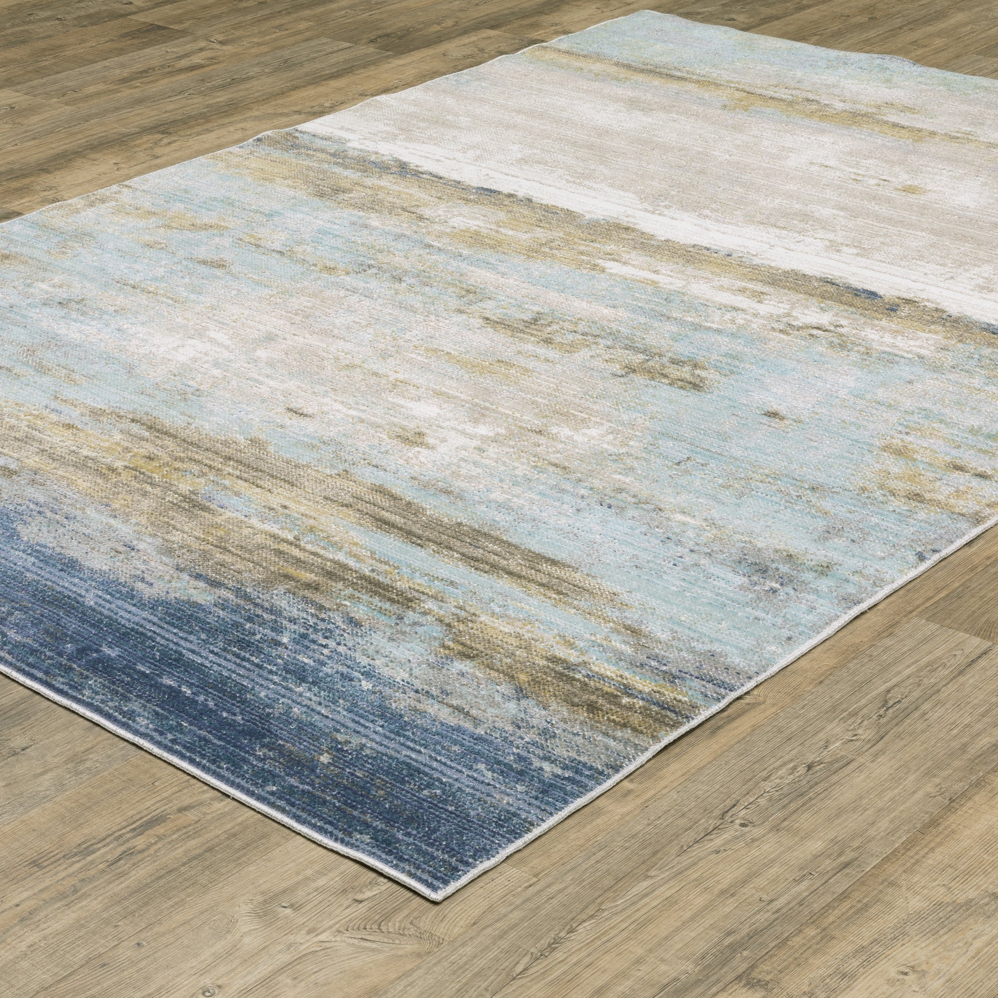 Cavett Distressed Blue/ Beige Abstract Cut Pile Rug