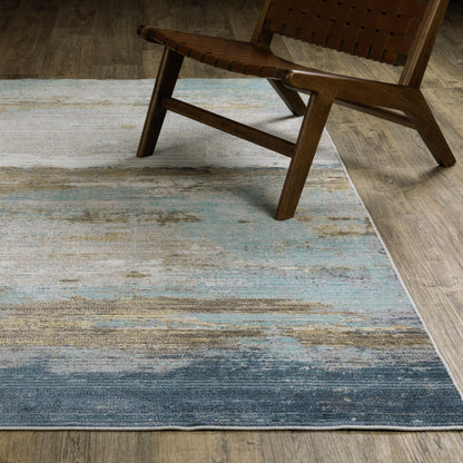 Cavett Distressed Blue/ Beige Abstract Cut Pile Rug