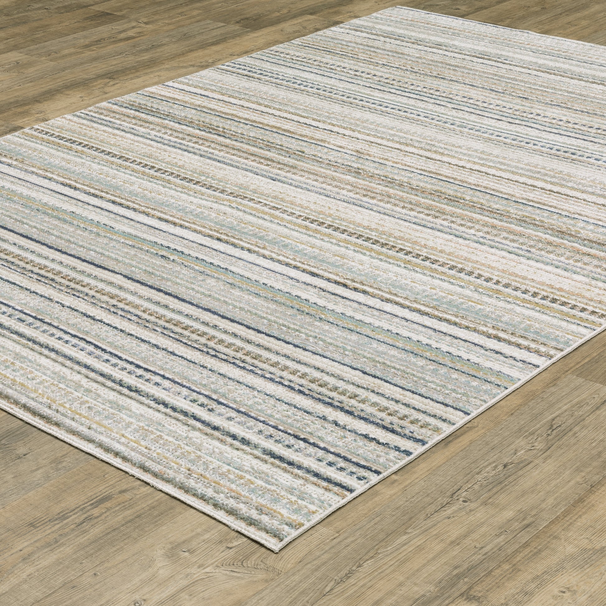 Cavett Stripe Beige/ Multi Distressed Cut Pile Rug