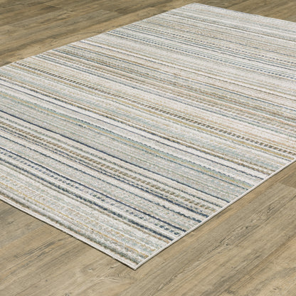 Cavett Stripe Beige/ Multi Distressed Cut Pile Rug