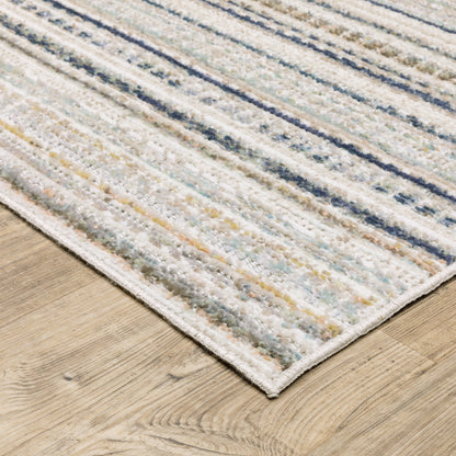 Cavett Stripe Beige/ Multi Distressed Cut Pile Rug