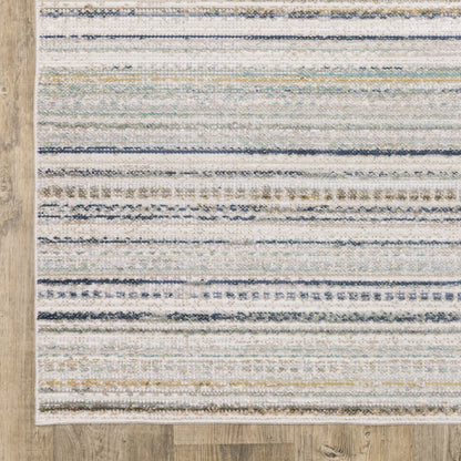 Cavett Stripe Beige/ Multi Distressed Cut Pile Rug