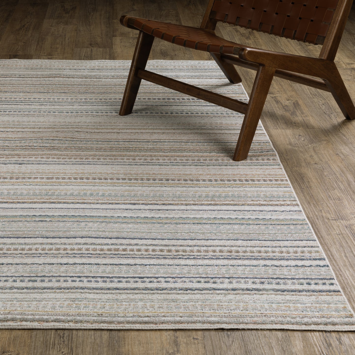 Cavett Stripe Beige/ Multi Distressed Cut Pile Rug