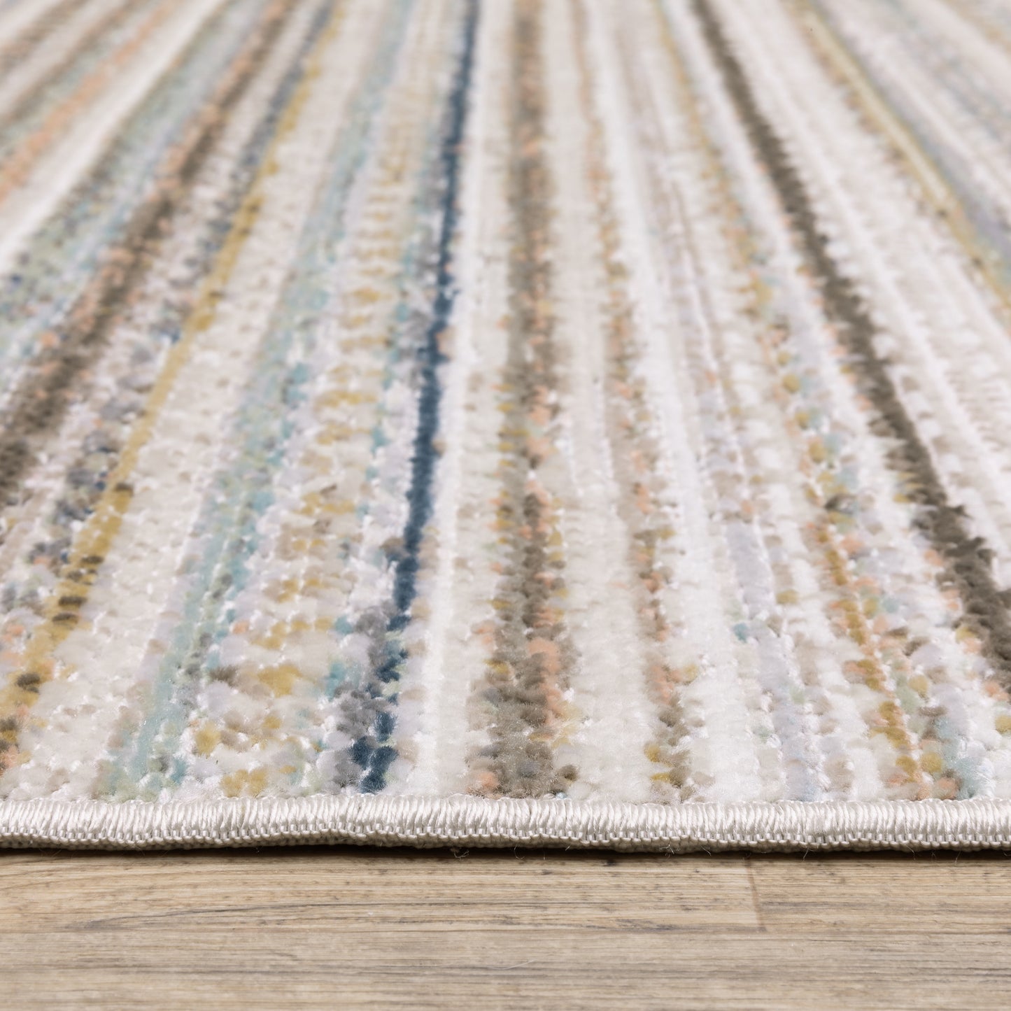 Cavett Stripe Beige/ Multi Distressed Cut Pile Rug