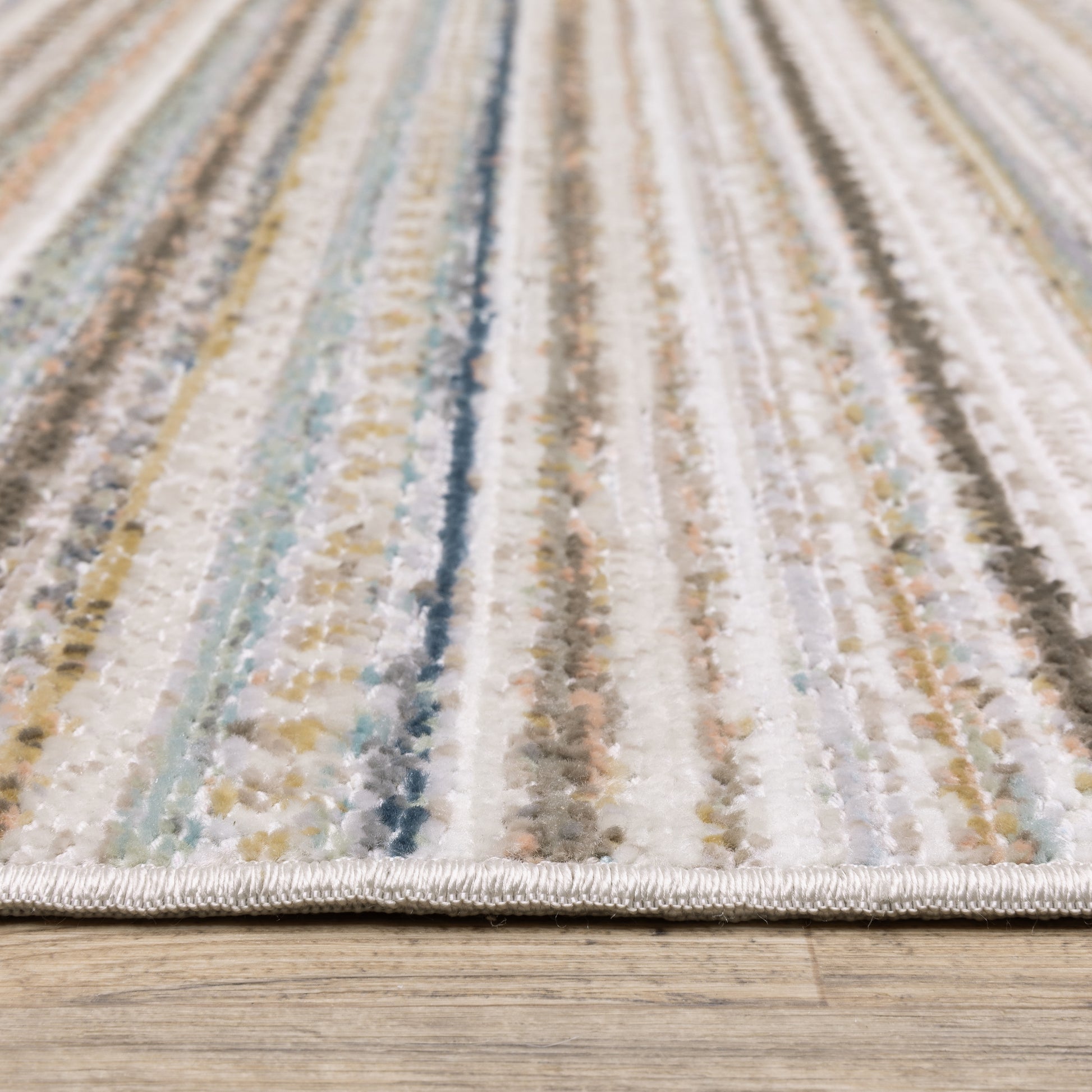 Cavett Stripe Beige/ Multi Distressed Cut Pile Rug