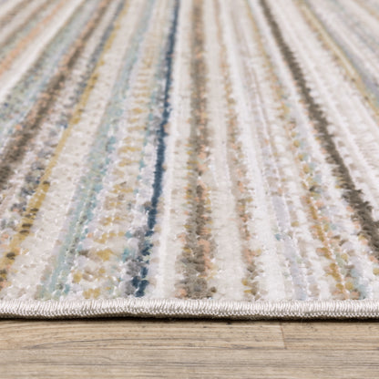 Cavett Stripe Beige/ Multi Distressed Cut Pile Rug