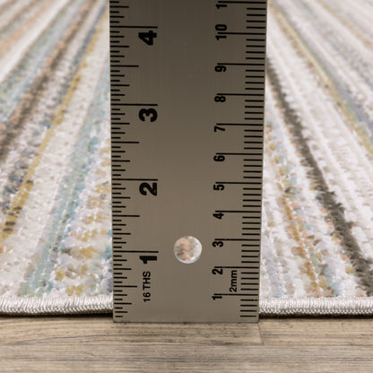 Cavett Stripe Beige/ Multi Distressed Cut Pile Rug