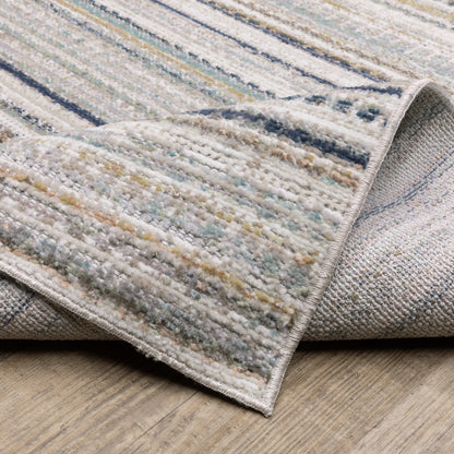 Cavett Stripe Beige/ Multi Distressed Cut Pile Rug