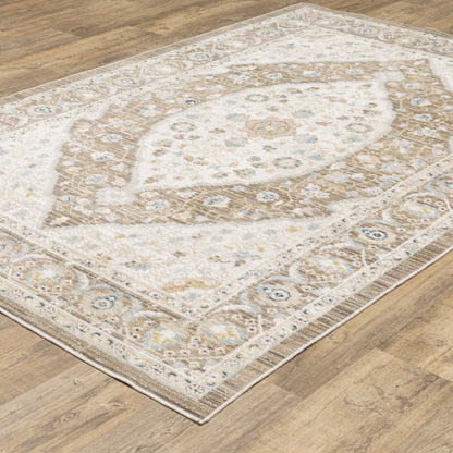 Cavett Medallion Brown/ Blue Oriental Cut Pile Rug