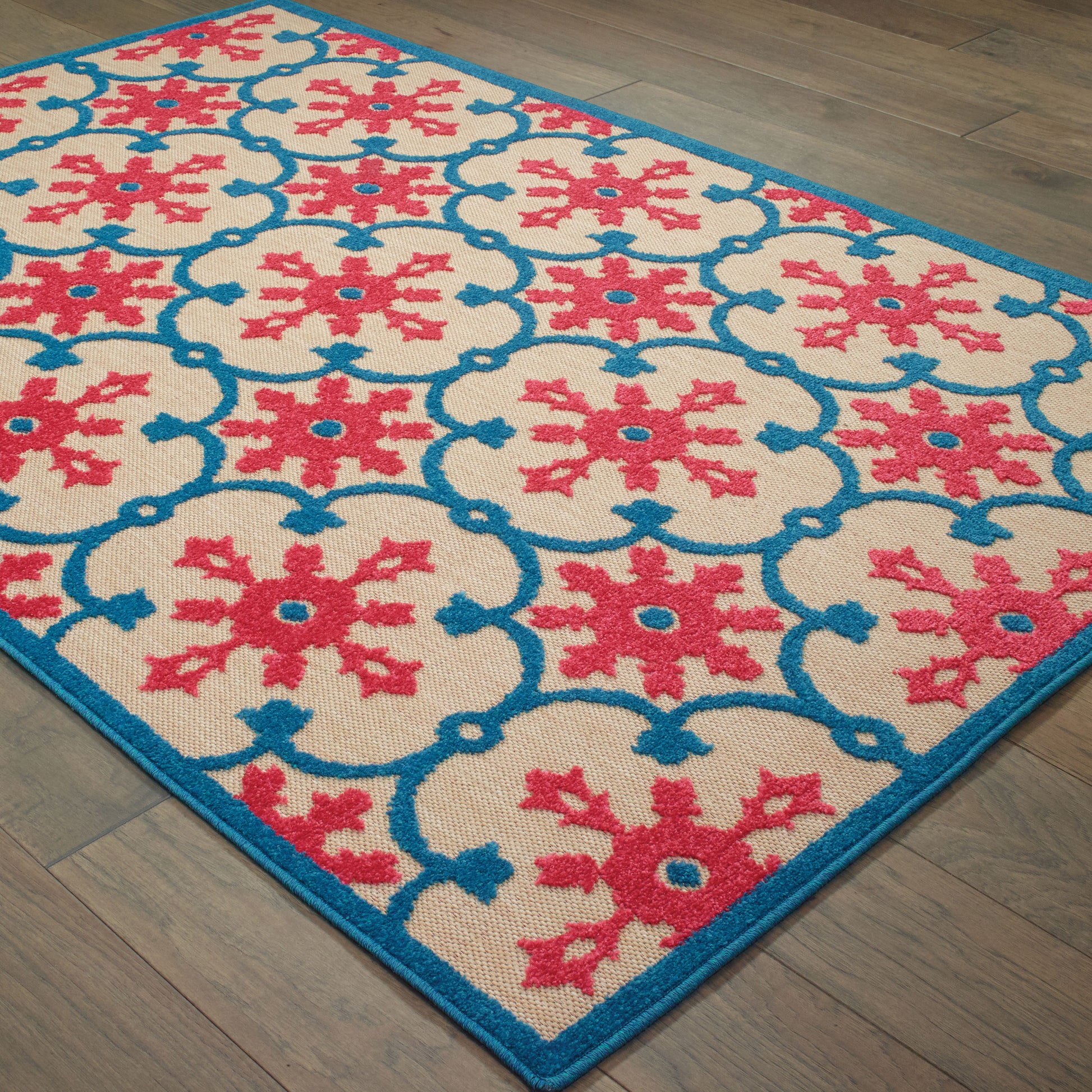 Cayman Medallion Sand/ Pink Outdoor Mixed Pile Rug