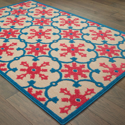 Cayman Medallion Sand/ Pink Outdoor Mixed Pile Rug