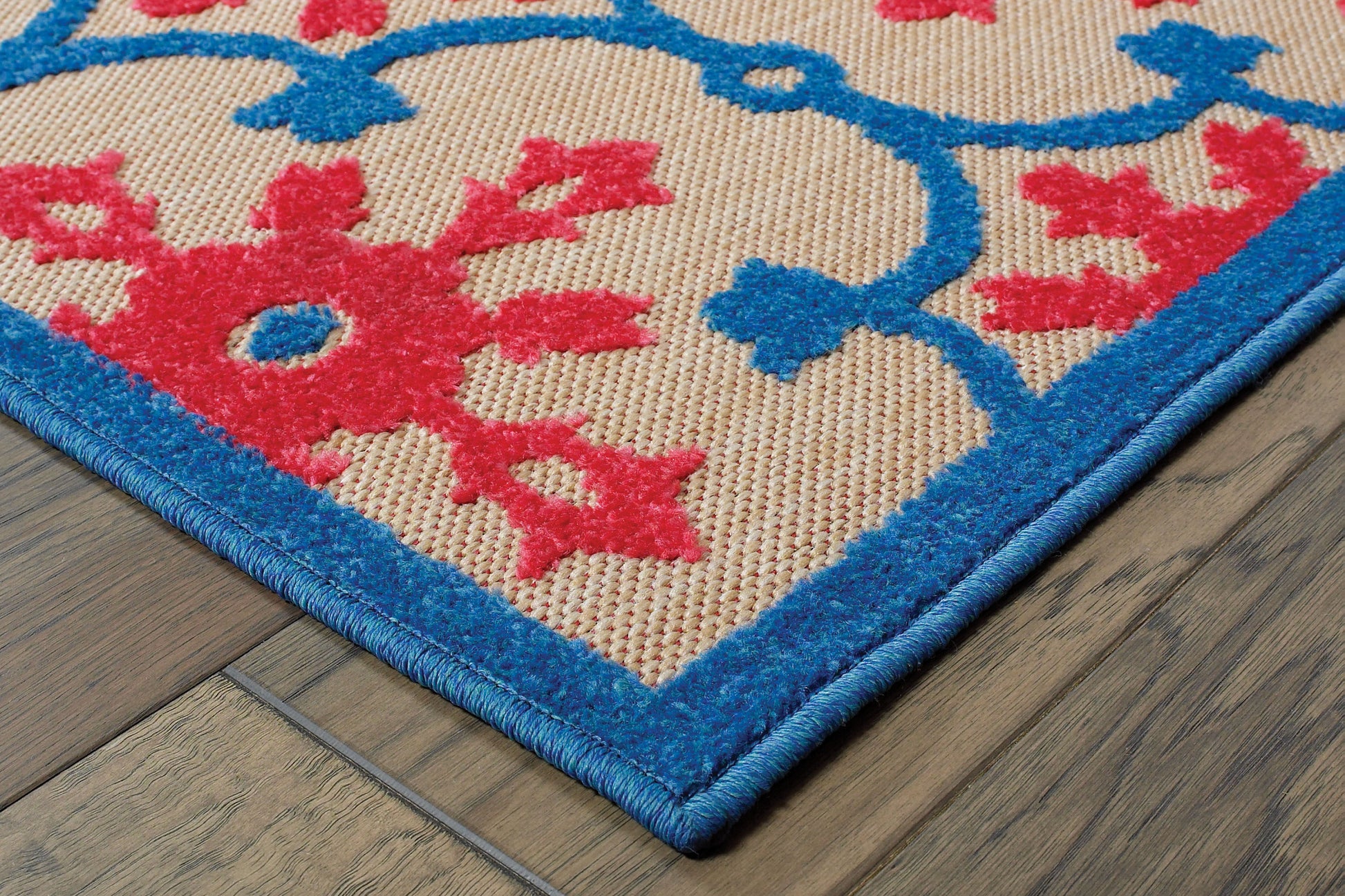Cayman Medallion Sand/ Pink Outdoor Mixed Pile Rug