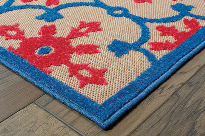 Cayman Medallion Sand/ Pink Outdoor Mixed Pile Rug