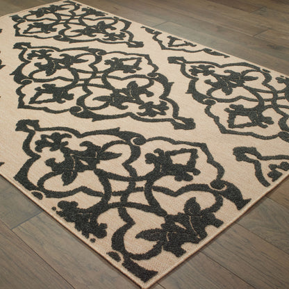 Cayman Medallion Sand/ Charcoal Outdoor Mixed Pile Rug