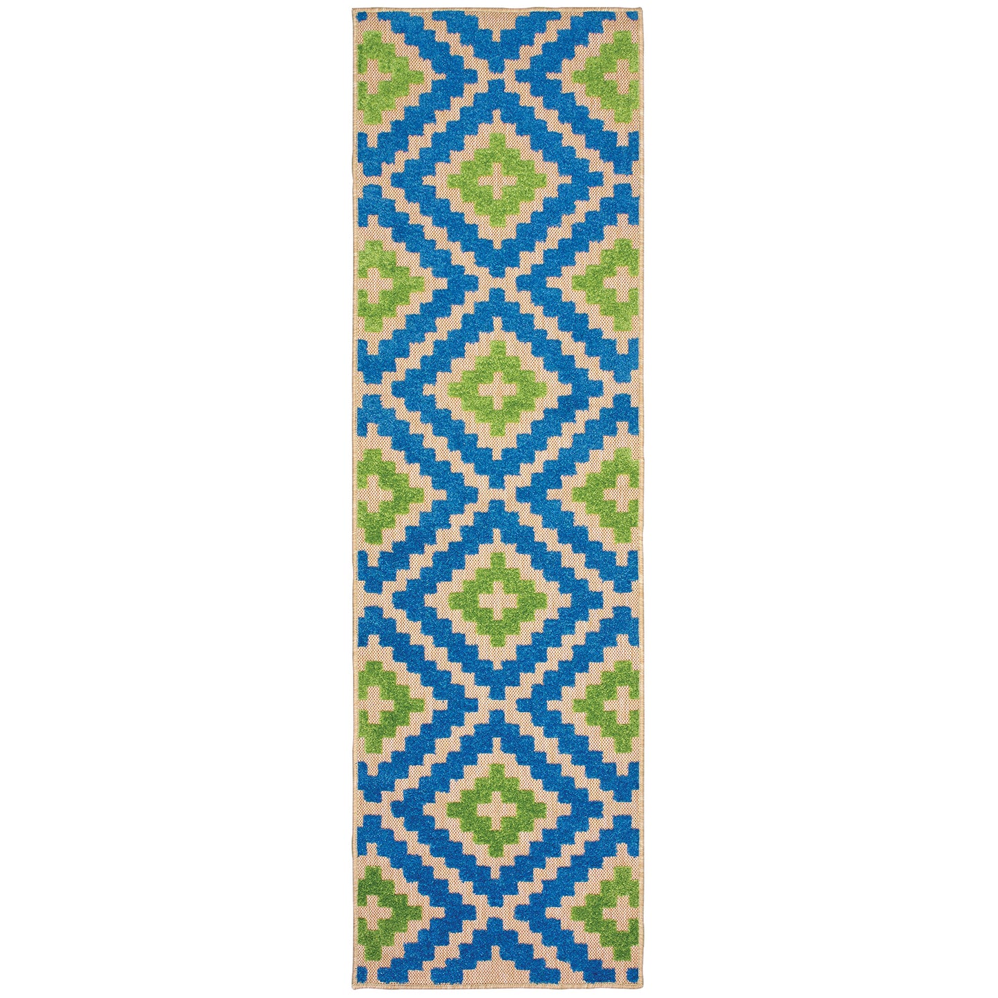 Cayman Lattice Sand/ Blue Outdoor Mixed Pile Rug
