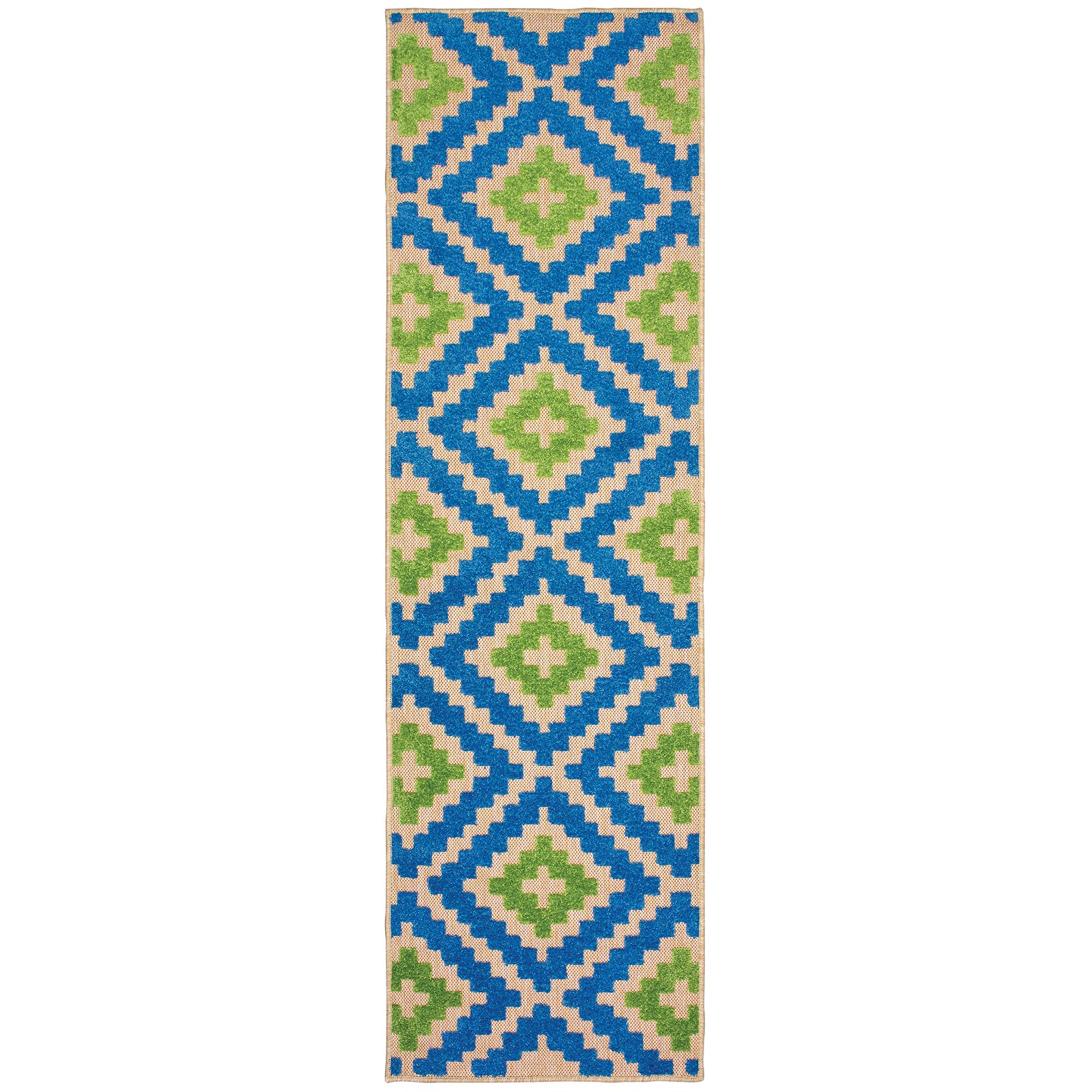 Cayman Lattice Sand/ Blue Outdoor Mixed Pile Rug