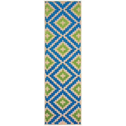 Cayman Lattice Sand/ Blue Outdoor Mixed Pile Rug