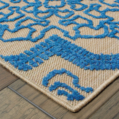 Cayman Medallion Sand/ Blue Outdoor Mixed Pile Rug