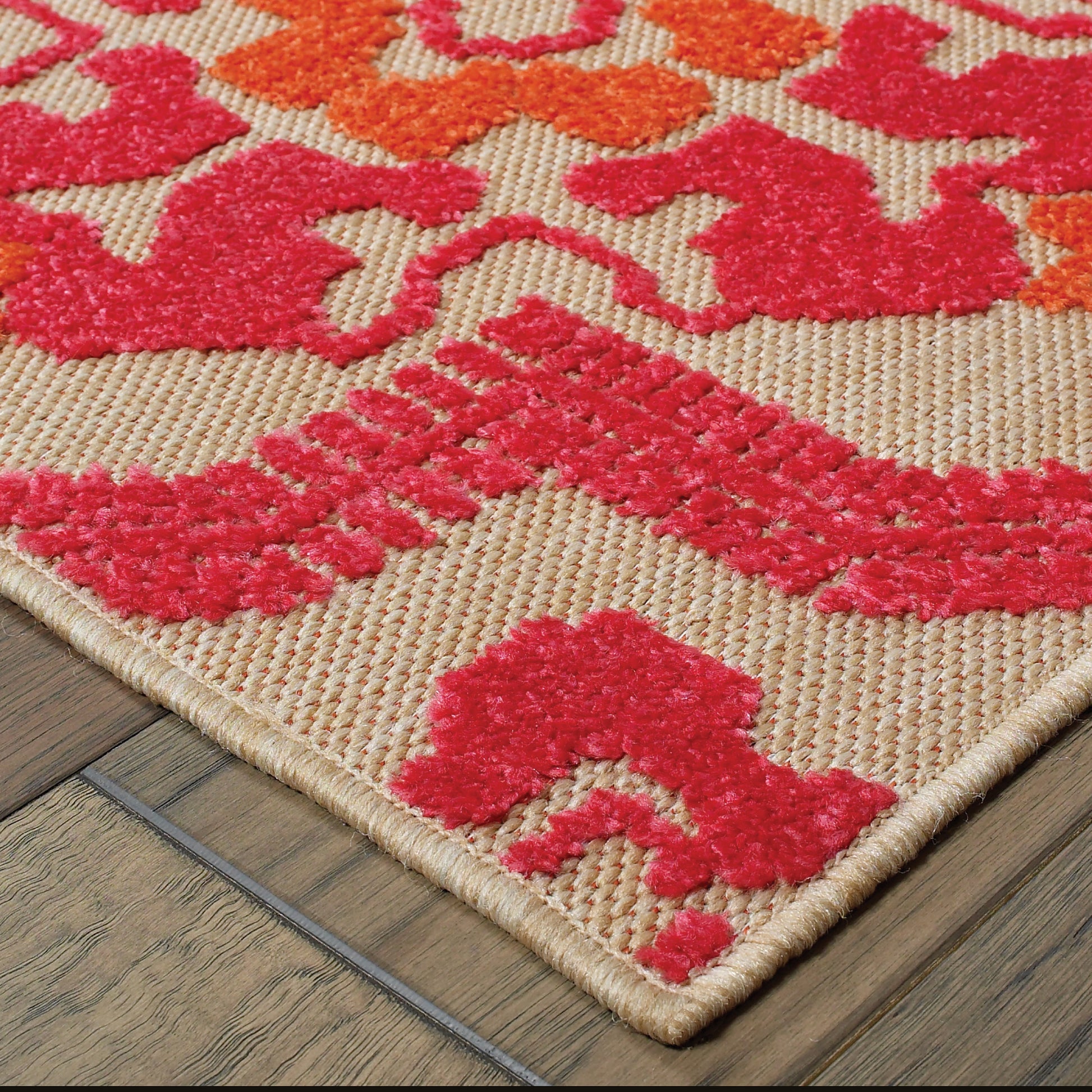 Cayman Medallion Sand/ Pink Outdoor Mixed Pile Rug