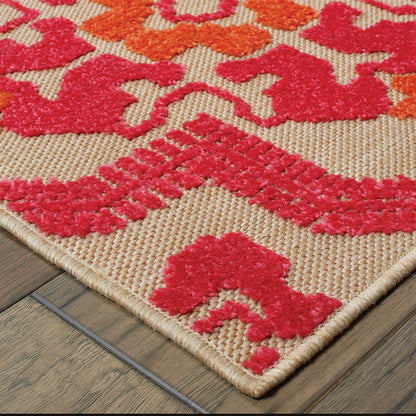 Cayman Medallion Sand/ Pink Outdoor Mixed Pile Rug