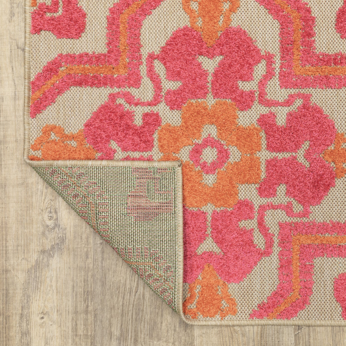 Cayman Medallion Sand/ Pink Outdoor Mixed Pile Rug