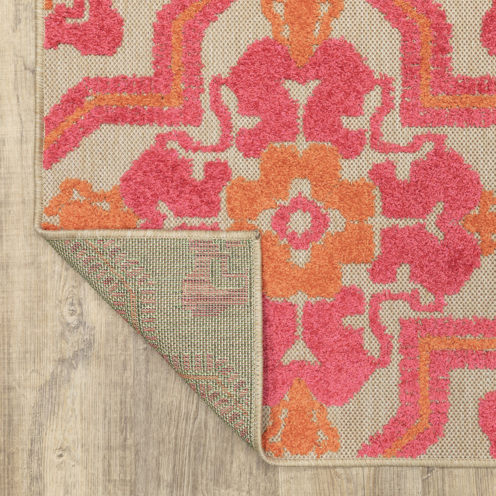 Cayman Medallion Sand/ Pink Outdoor Mixed Pile Rug