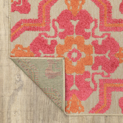 Cayman Medallion Sand/ Pink Outdoor Mixed Pile Rug