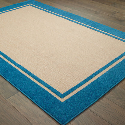 Cayman Outdoor Sand/ Blue Border Mixed Pile Rug