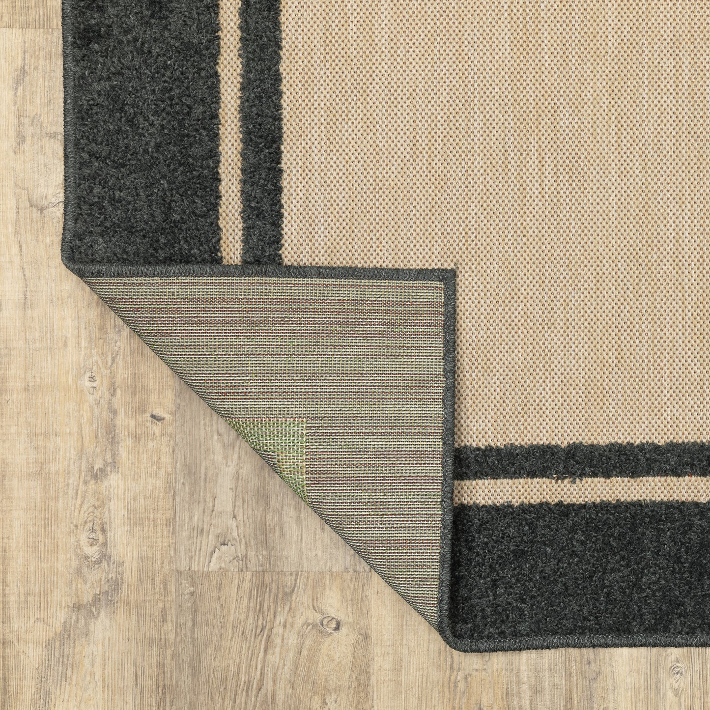 Cayman Outdoor Sand/ Charcoal Border Mixed Pile Rug