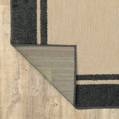 Cayman Outdoor Sand/ Charcoal Border Mixed Pile Rug