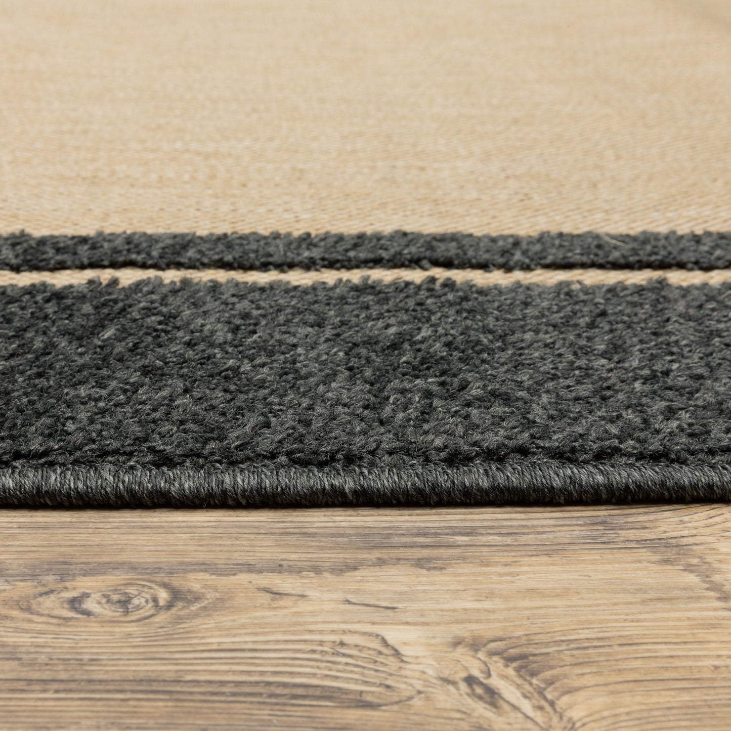 Cayman Outdoor Sand/ Charcoal Border Mixed Pile Rug