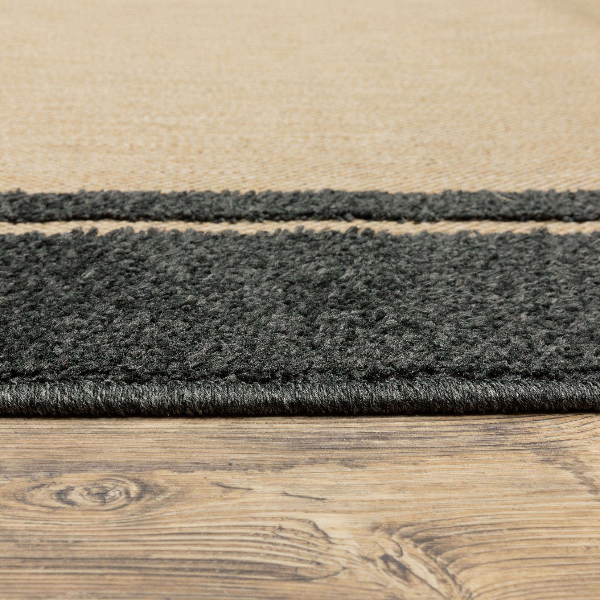 Cayman Outdoor Sand/ Charcoal Border Mixed Pile Rug