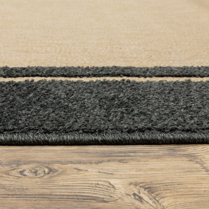 Cayman Outdoor Sand/ Charcoal Border Mixed Pile Rug