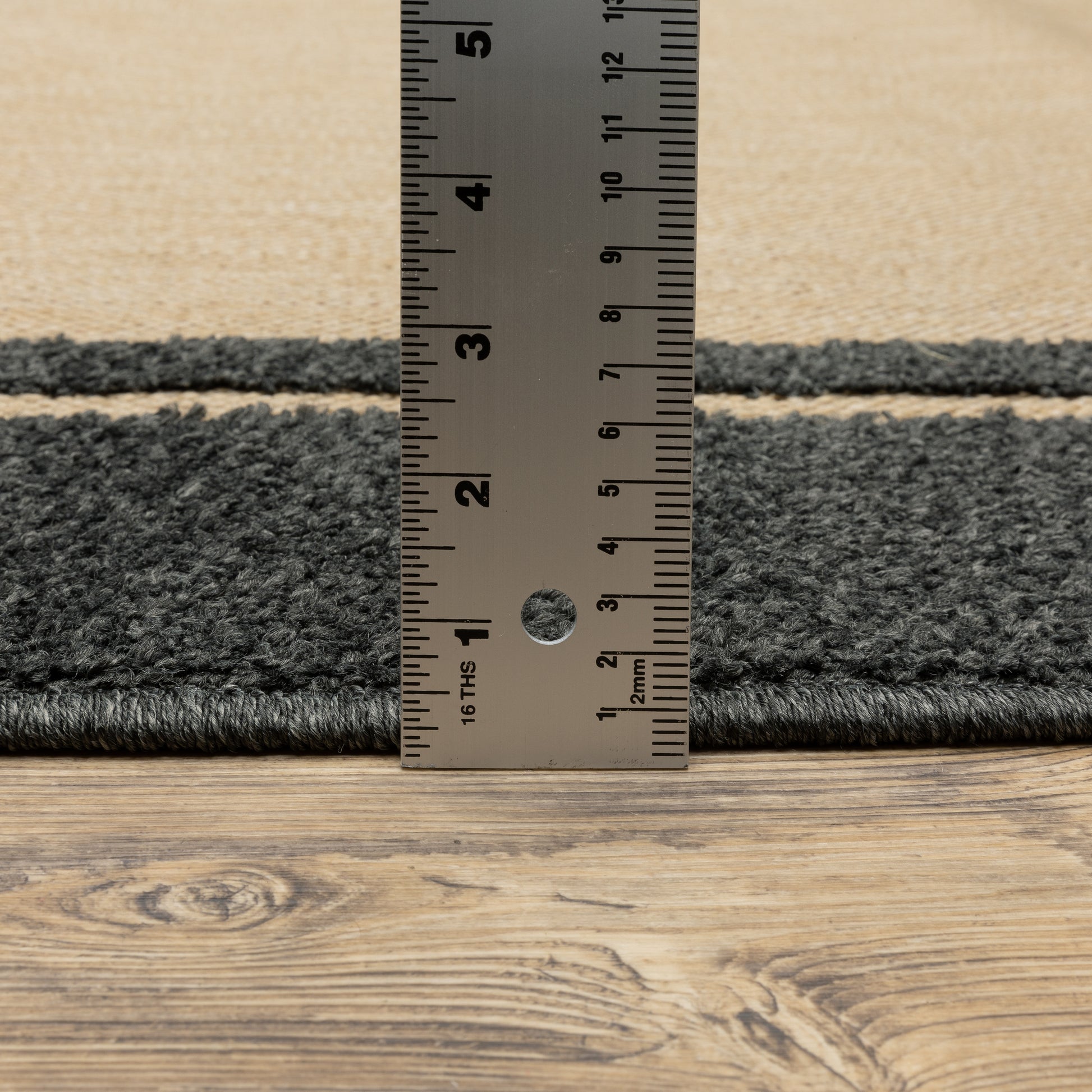 Cayman Outdoor Sand/ Charcoal Border Mixed Pile Rug