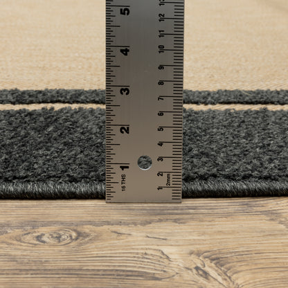 Cayman Outdoor Sand/ Charcoal Border Mixed Pile Rug